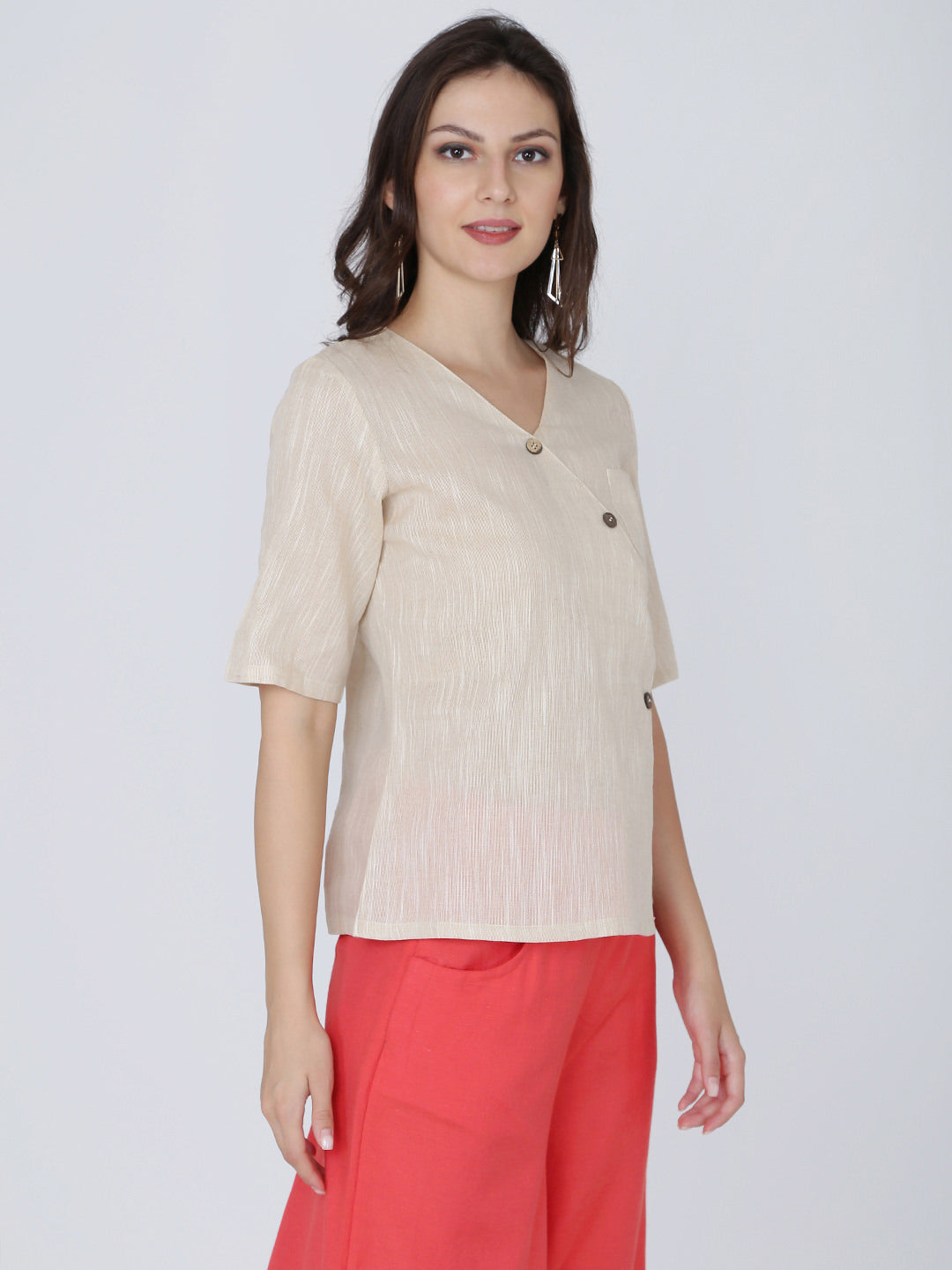 Dohyenne Cotton Linen Wrap Top