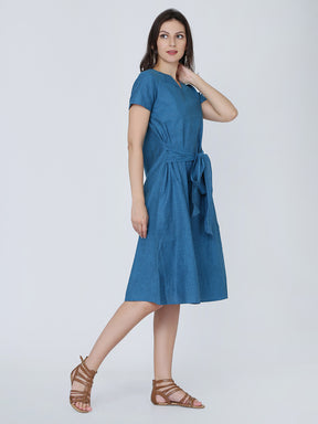 Dohyenne Cotton Linen Belted Dress
