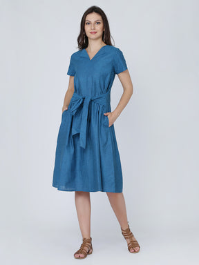 Dohyenne Cotton Linen Belted Dress