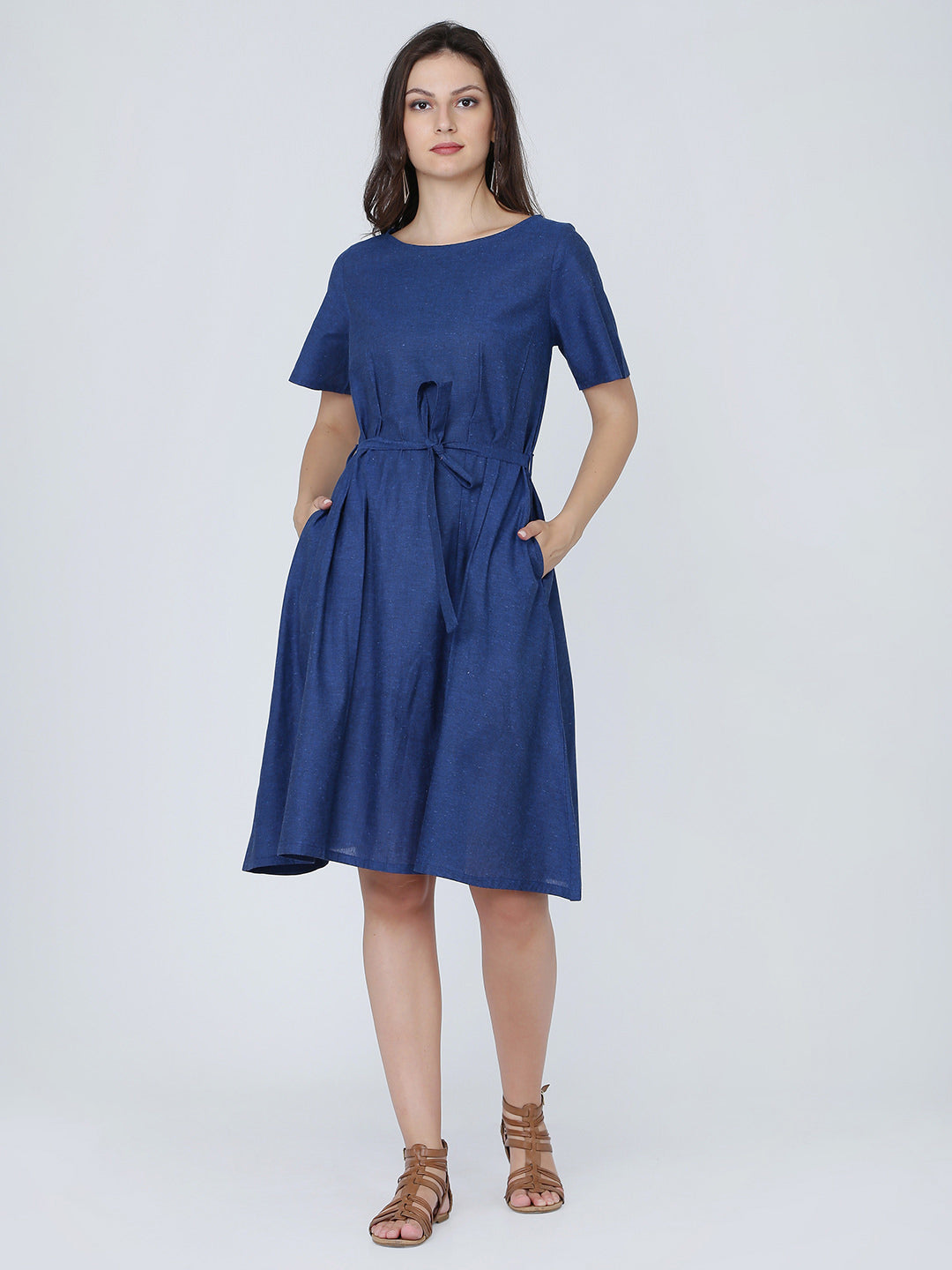 Dohyenne Cotton Linen pleated Dress