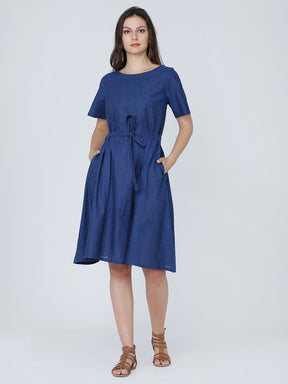 Dohyenne Cotton Linen pleated Dress