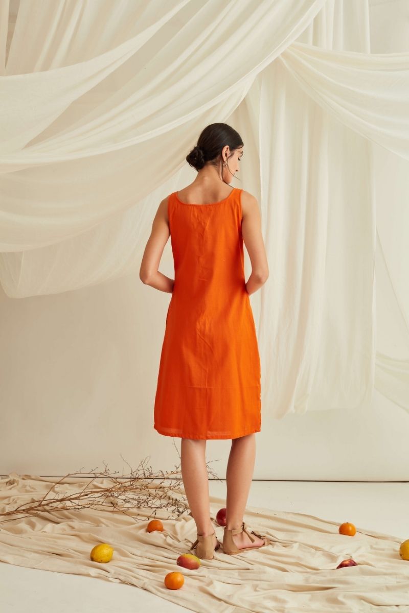 Button down midi dress-Tangerine