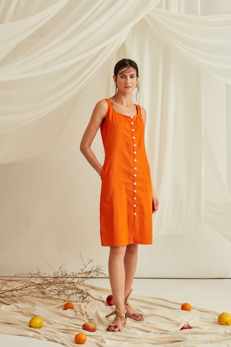 Button down midi dress-Tangerine