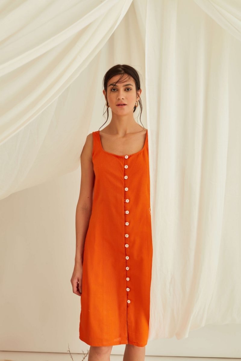 Button down midi dress-Tangerine
