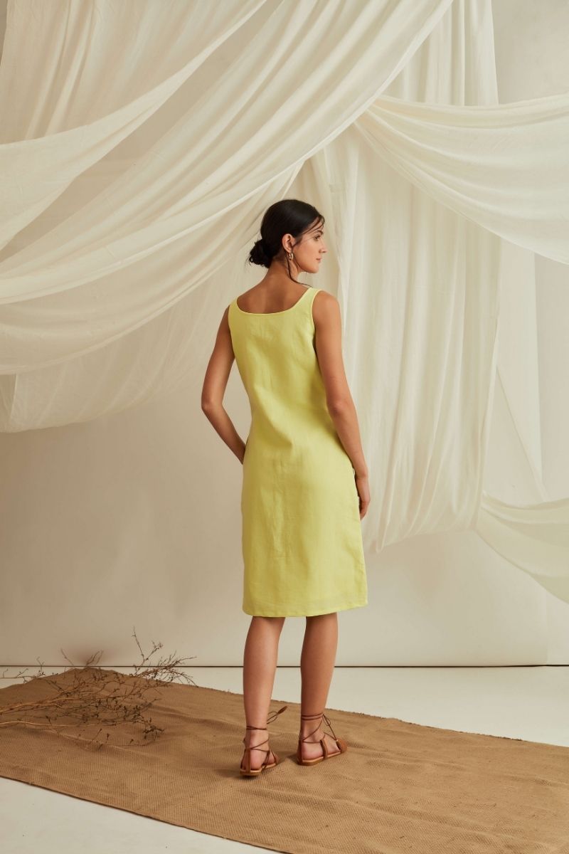 Button down midi dress-Lemon