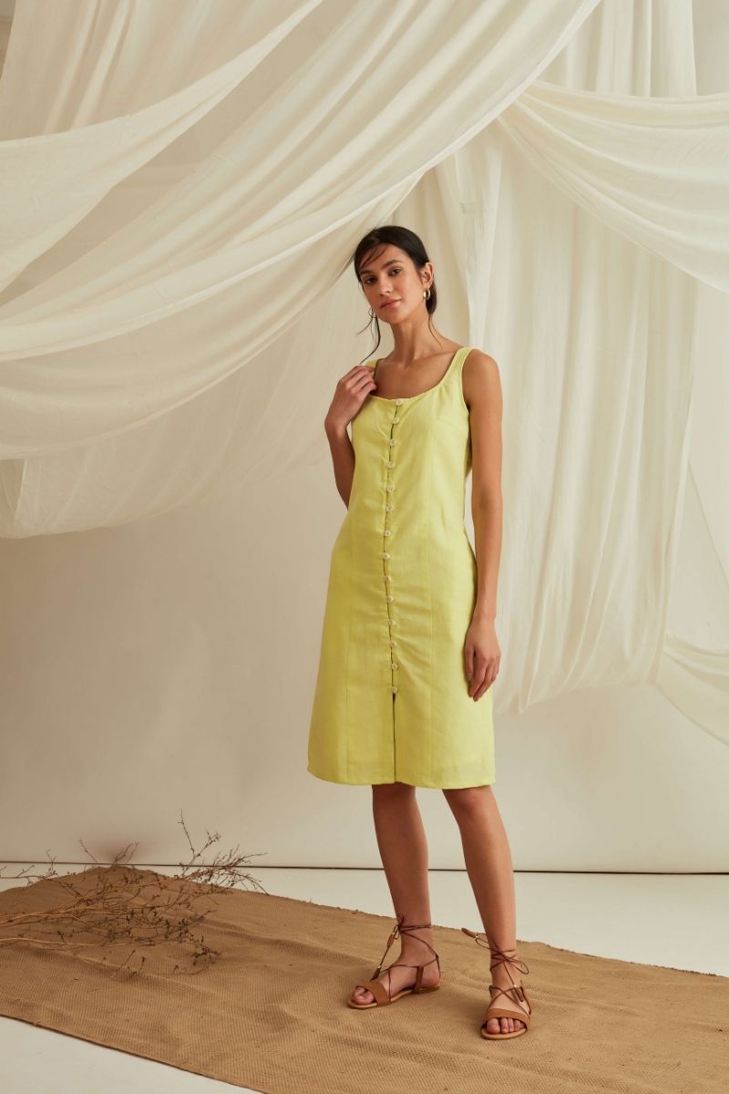 Button down midi dress-Lemon