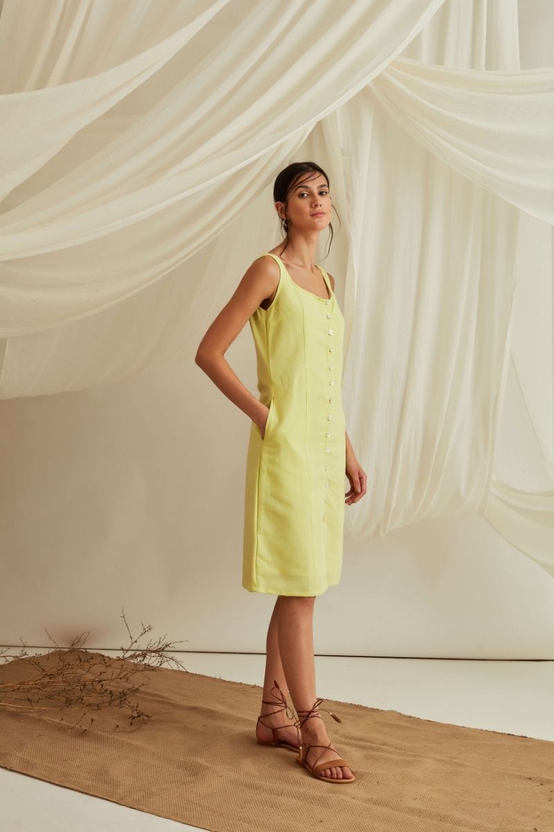 Button down midi dress-Lemon