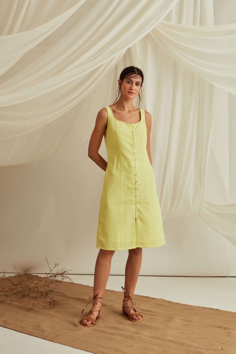 Button down midi dress-Lemon