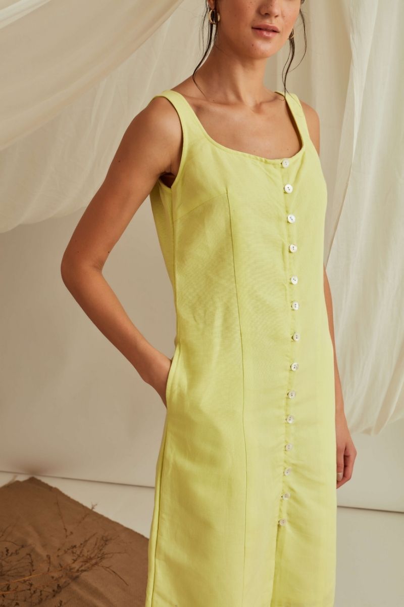 Button down midi dress-Lemon