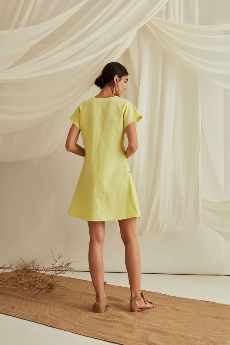 Front knot mini dress-Lemon