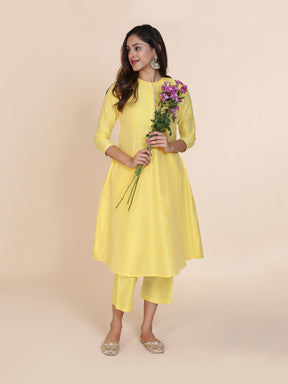 Abhishti cotton silk A-line kurta with hidden placket & pintucks