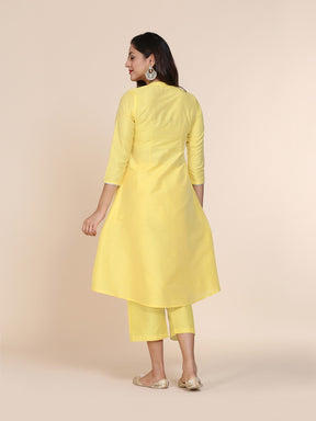 Abhishti cotton silk A-line kurta with hidden placket & pintucks