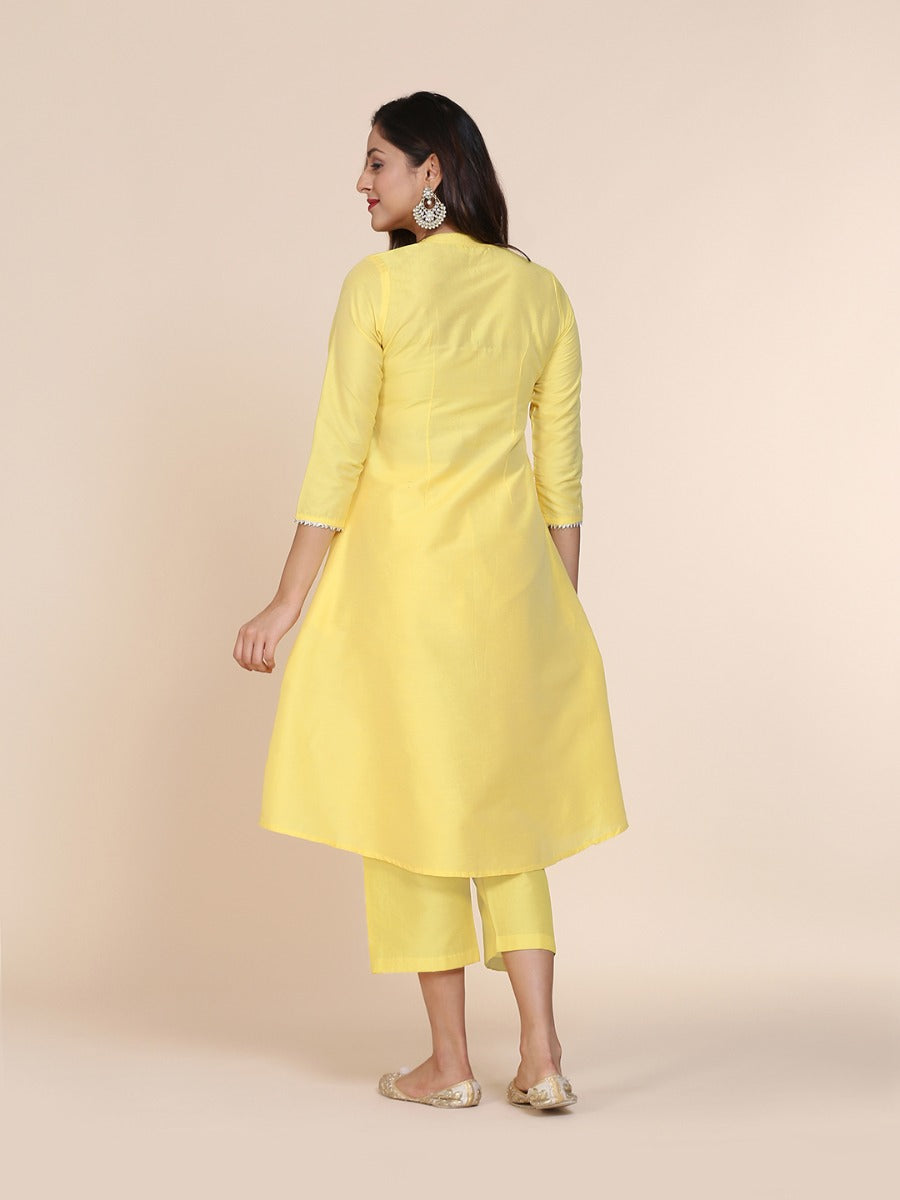 Abhishti cotton silk A-line kurta with hidden placket & pintucks