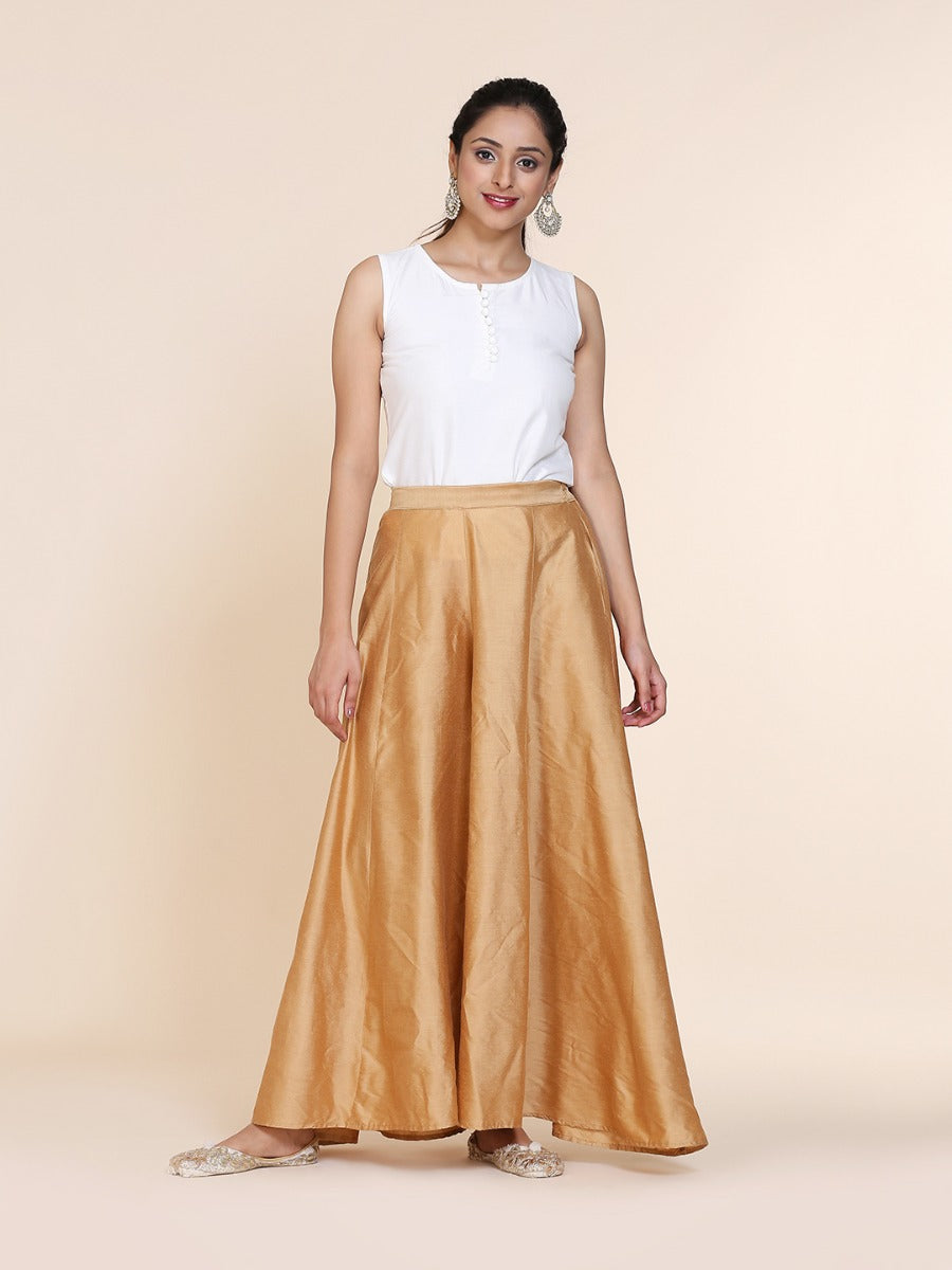 Abhishti cotton silk kalidar palazzo with pockets Gold