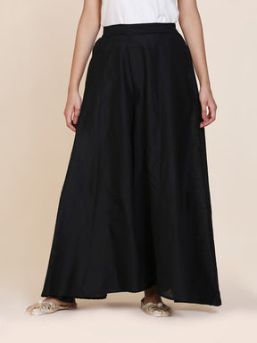 Abhishti cotton silk kalidar palazzo with pockets Black