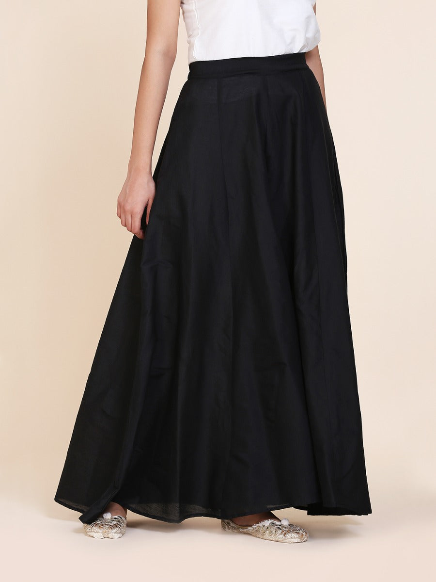 Abhishti cotton silk kalidar palazzo with pockets Black