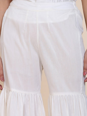 Abhishti cotton silk tiered sharara with lace detail Off White