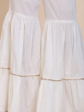 Abhishti cotton silk tiered sharara with lace detail Off White