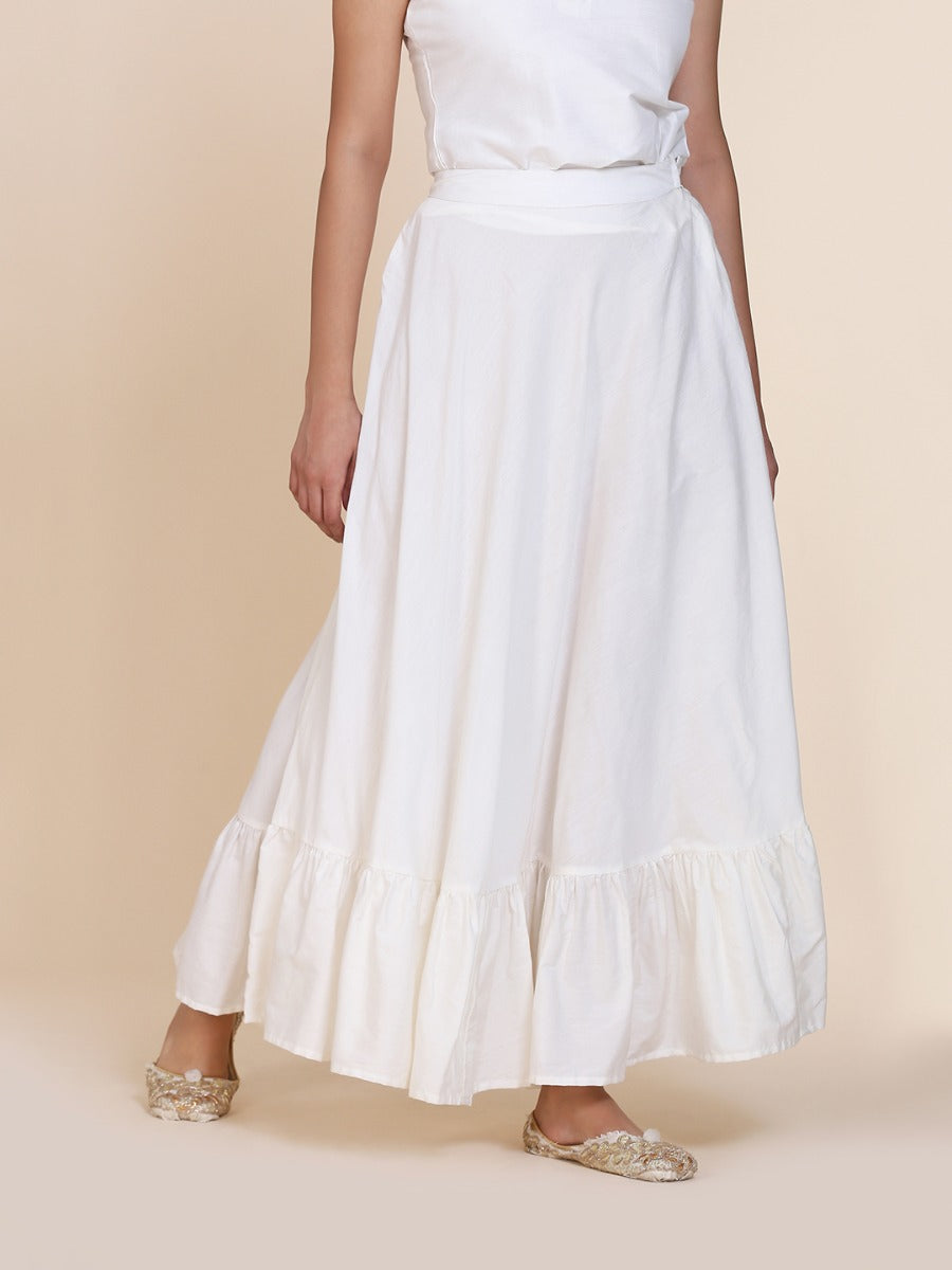 Abhishti cotton silk skirt with tiered bottom hemline Off White