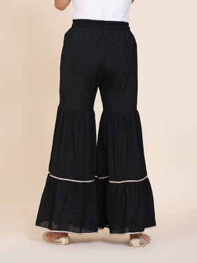 Abhishti cotton silk tiered sharara with lace detail Black