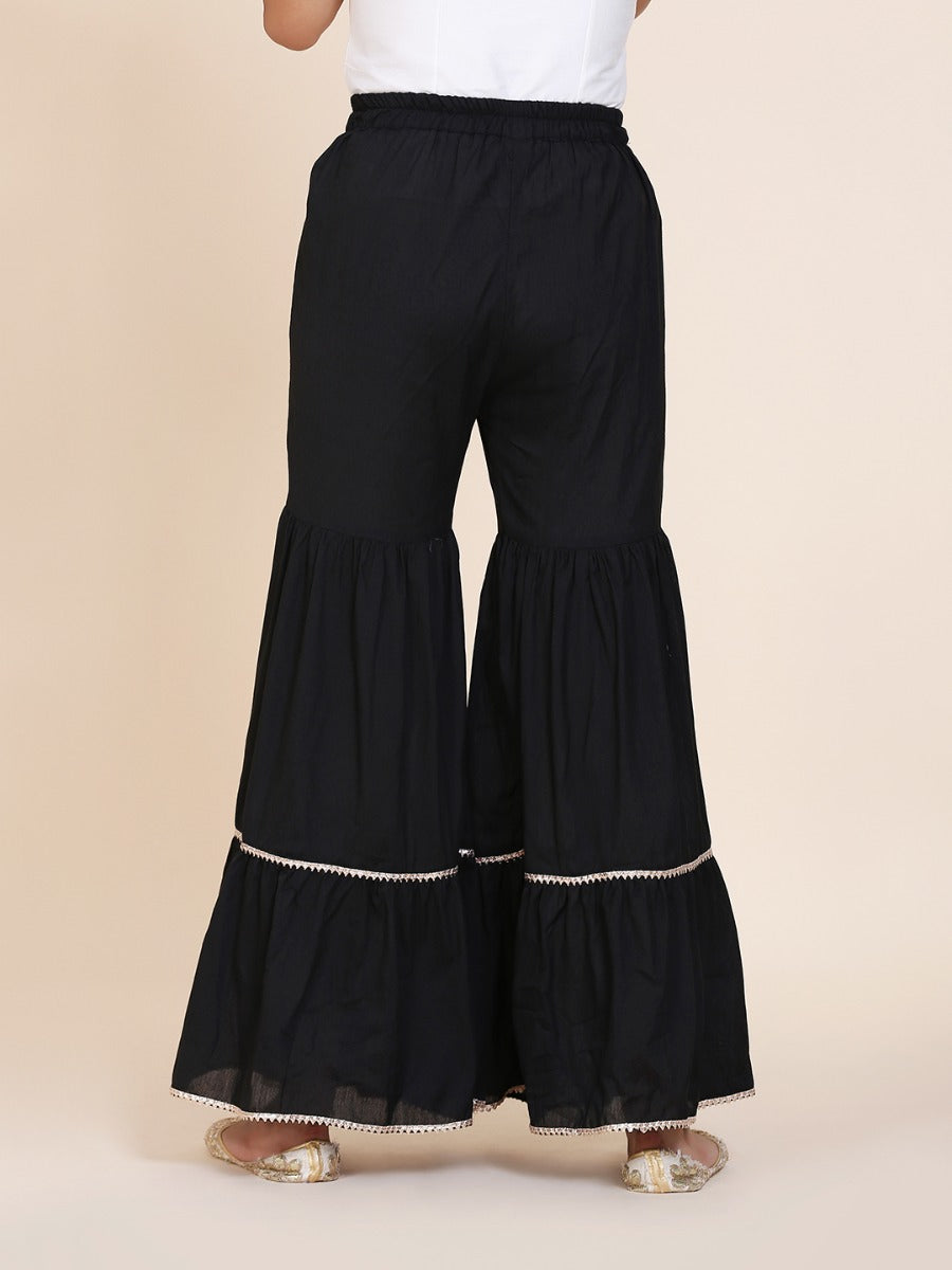 Abhishti cotton silk tiered sharara with lace detail Black