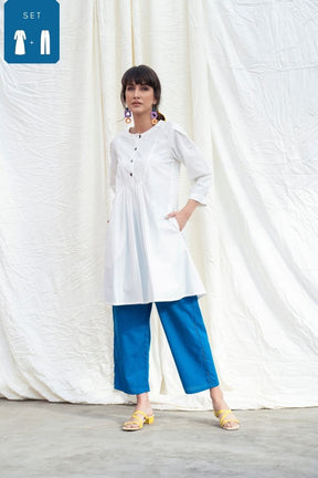 Marshmellow White Button Down Kurta With Pants