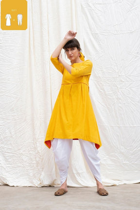 Dandelion Yellow Mangalgiri Flared Kurta With Dhoti Pant