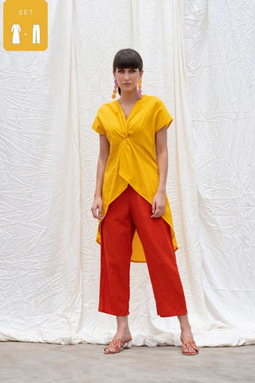 Dandelion Yellow Mangalgiri High-Low Tunic With Pants