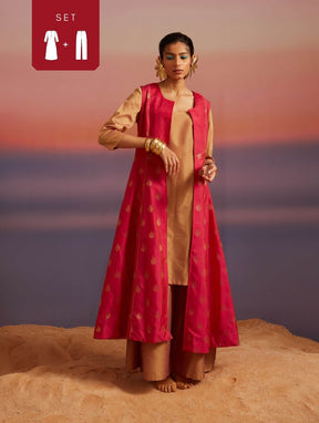 Paradise Pink Banarasi Kurta ith Jacket and Palazzo