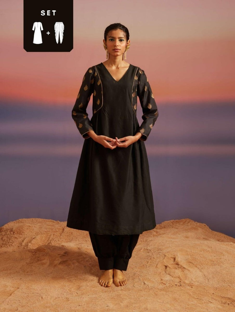 Coral Black Banarasi Kurta With Afghani Pants