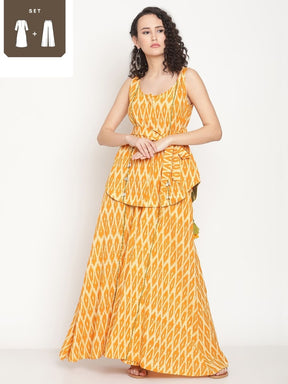 Ochre Yellow Sleeveless Tunic With Flared Palazzo